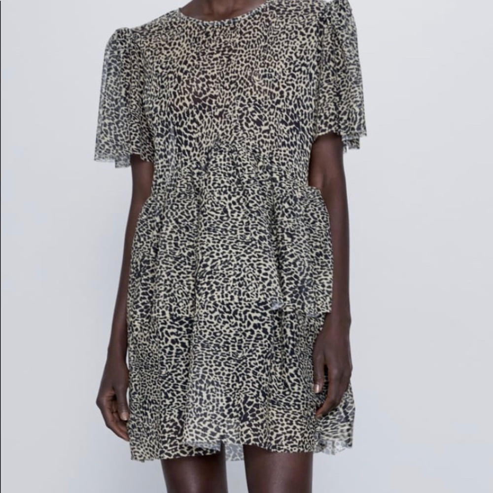 Zara animal print tulle dress med NWT